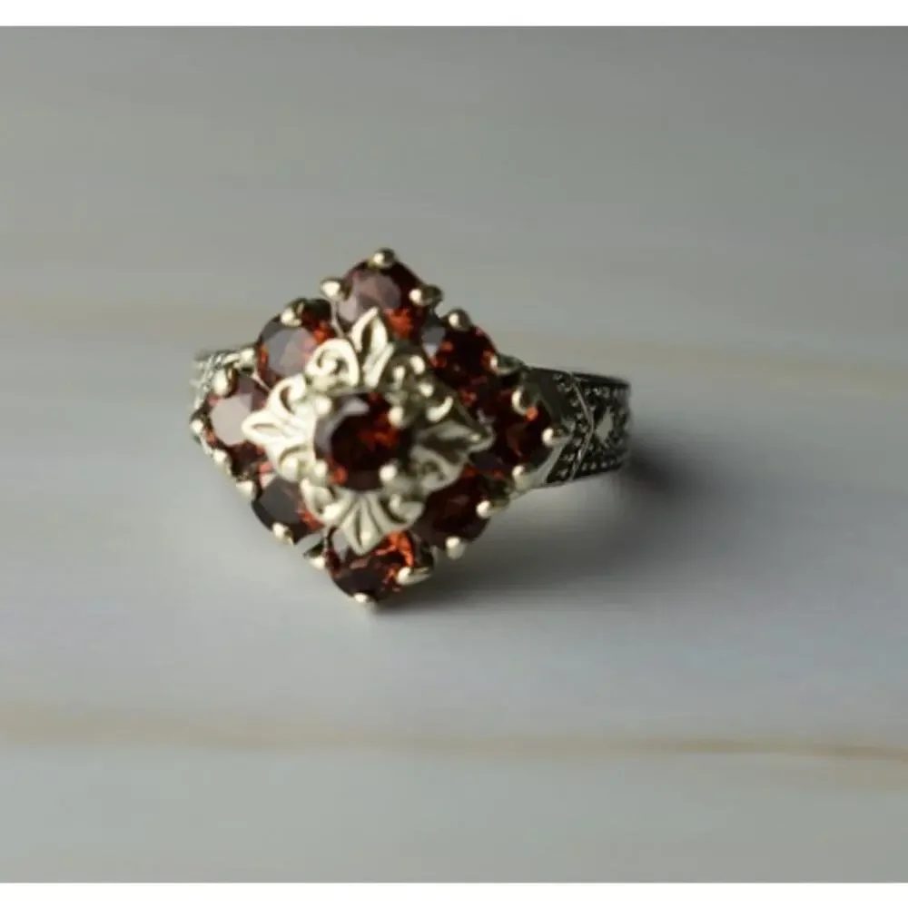 925 Sterling Silver Almandine Ring Size 5